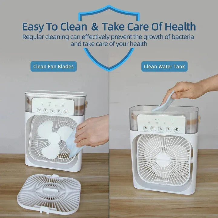 10-Inch Desktop Water Mist Fan – Portable Humidifier Air Cooler with 5-Hole Spray, 3 Speed Modes, and LED Night Light (Not Rechargeable)